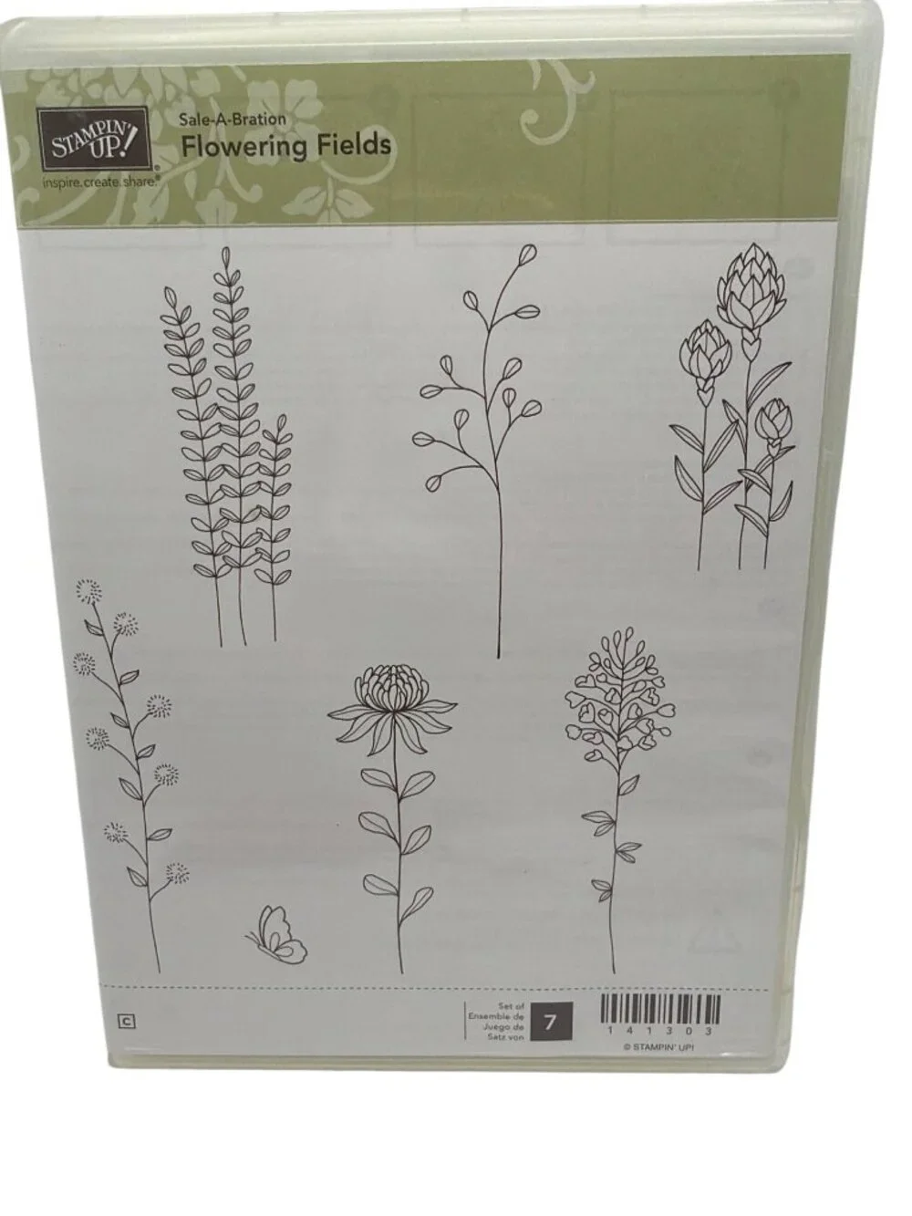 Stampin Up! Sale-A-Bration Flowering Fields Rubber Stamp Set - 7 Pieces For Card